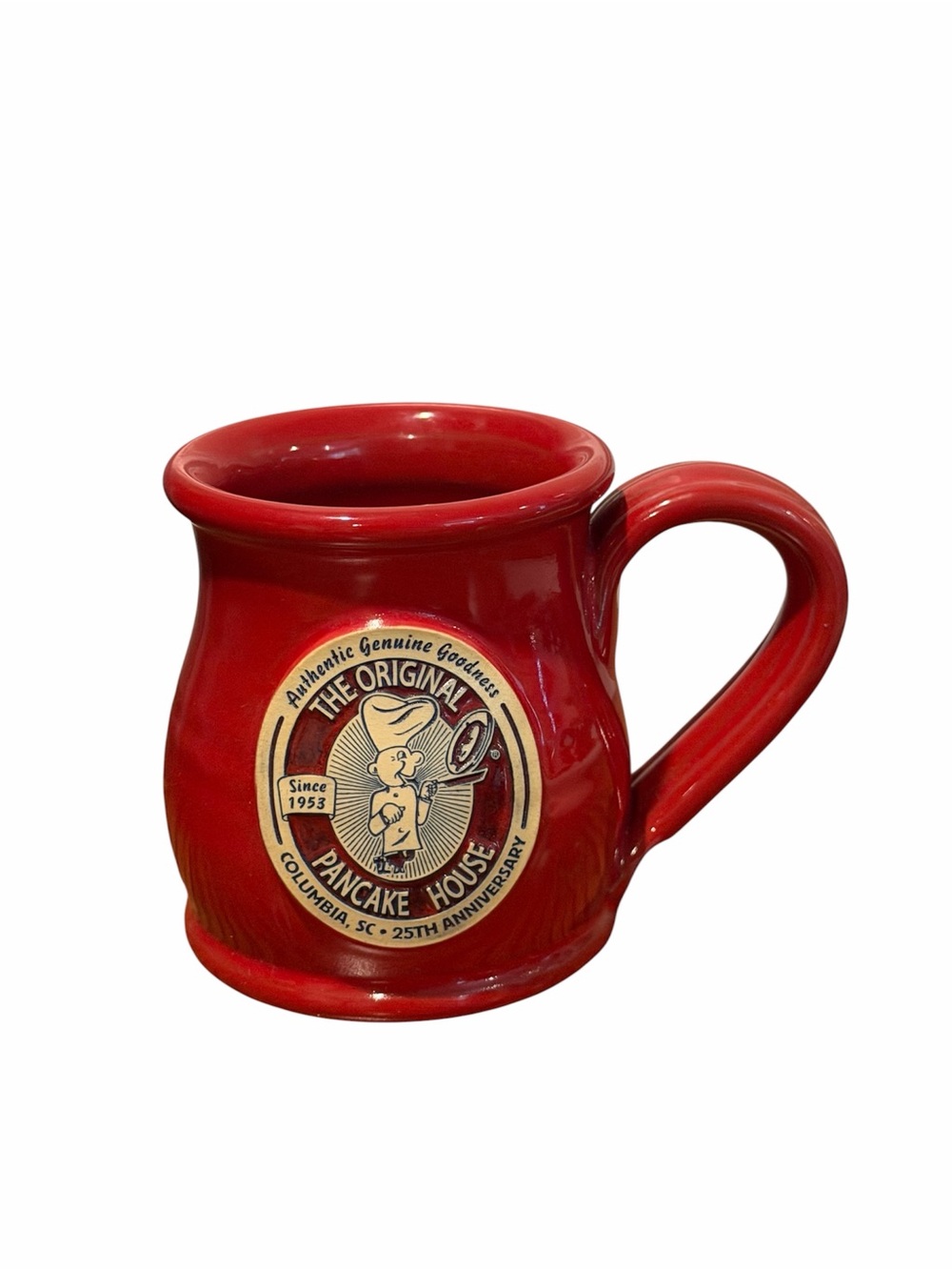 THE ORIGINAL PANCAKE HOUSE Hand-Thrown Mug Red DENEEN POTTERY